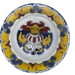 Antique Crest Plate France Keller & Guerin Coat of Arms Crown Luneville Faience
